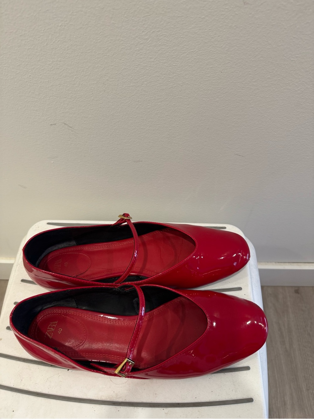Zara Red Patent Mary Jane Flats with Buckle Strap